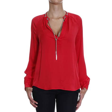 red michael kors long naked shoulder shirt|Women's MICHAEL Michael Kors Red Shirts & Tops + FREE .